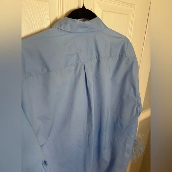 J.Crew Collection Feather Trim Poplin Button-Up Shirt | Size 14 | Blue - Picture 11 of 15